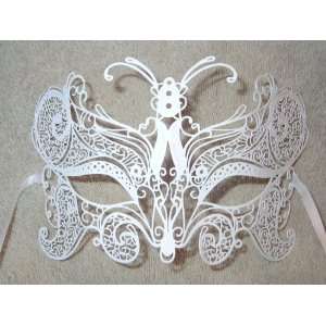  White Laser Cut Metal Cat butterfly Venetian Carnival 