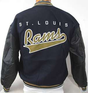 Rams Reversible Black Navy Letter Type Jacket with Snaps Rams Logo 