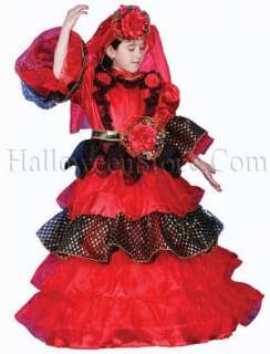 Childs Deluxe Spanish Dancer Deluxe Dress Includes Dress & Rose Hat.