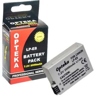 Opteka LP E8 Canon Equivalent Ultra High 2000mAh Lithium Ion Extended 