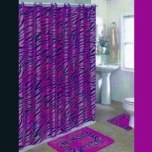 PINK ZEBRA 15 Piece Bathroom Set 2 Rugs/Mats, 1 Fabric Shower Curtain 
