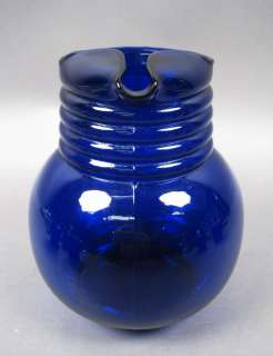   Art Deco Louie Glass Co Chico Cobalt Blue Glass Pitcher 6 Tumblers Set