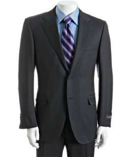 Canali navy two tone stripe pure wool 2 button suit   up to 70 