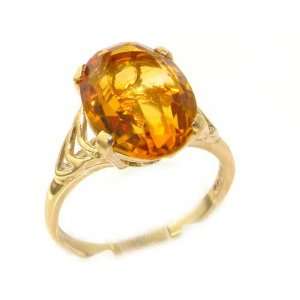  Luxury 9K Yellow Gold Large Citrine Solitaire English Ring 