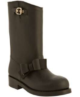 Valentino black rubber bow and buckle rain boots   