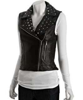 Torn black leather stud detailed Amanda vest  
