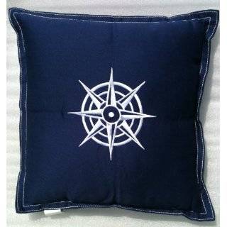 Nautical BOAT YACHT Embroidered MARINERS COMPASS Throw Pillow NAVY 