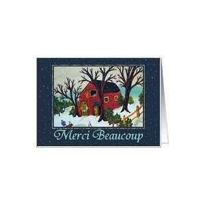Merci Beaucoup Folk Art Winter Holiday Greeting Card Card