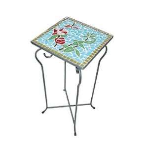  Folding Metal Plant Stand With Dragonfly Mosaic Tabletop 