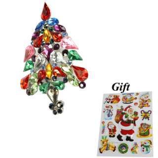 Fashion Rhinestone Multi color Christmas Tree Brooch Pin +Gift 