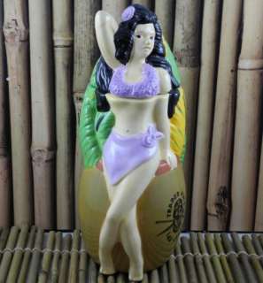 Trader Vics Las Vegas Wahine Rum Barrel Tiki Mug Purple Bikini Lidded 