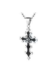Stainless Steel Medieval Gothic Cross Pendant with Black Resin Inlay 