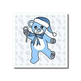 Christmas Cute Dancing Blue Teddy Bear with Santa hat   10x10 Iron On 