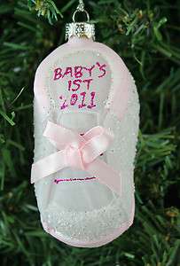 Pink Glass Shoe Babys 1st 2011 Holiday Christmas Tree Ornament Free 