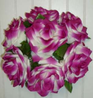 White Fuschia Tipped Round Silk Wedding Bouquets 7314  