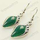 Pretty Tibet silver green jade beads earrings #43854