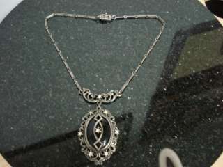 Sterling Silver Chocker Necklace Large Black Pendant  