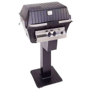   Gas Grill On Black Patio Post With Cast Iron Base