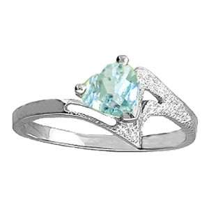   Sterling Silver Promise Ring with Genuine Heart Aquamarine Jewelry