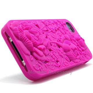 Pink 3D Rose Silicone Soft Skin Gel Case Cover For Apple iPhone 4 4S 
