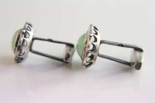   / Antique Sterling Silver & Jade Stone Cuff links Cufflinks  