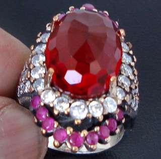   RARE TURKISH RED GARNET OVAL RUBY TOPAZ 925 STERLING SILVER RING S1029