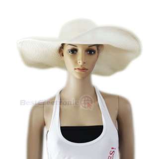 White Wide Brim Ribbon Wire Summer Beach Sun Derby Hat  