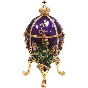  Royal Purple/Green Faberge Style Collectible Enameled Egg 