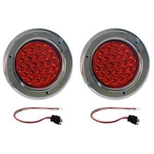   of 2 4 LED 24 Diode Chrome Truck Trailer Boat Red Lights: Automotive