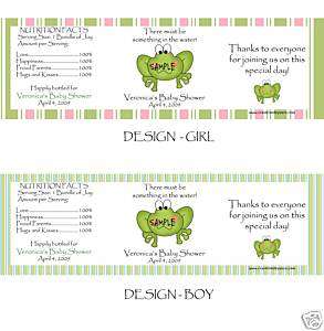 Baby Shower Birthday Frog WATER BOTTLE LABELS Favors  