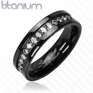 Solid Titanium W/Black Titanum Plated & C.Z. Lady, Mens Band Ring Fr 