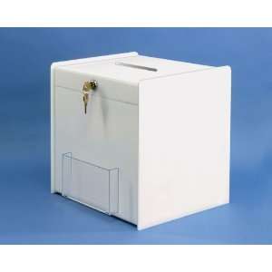 Cube Ballot Box with Key Lock and Front Pocket for Brochures, Security 