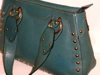   Turquoise Blue Studded Astor Satchel Shoulder Bag Tote Handbag EUC