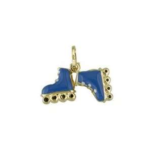   Gold Blue Enamel Skate Charm (9mm X 10mm/18mm with Bail) Jewelry
