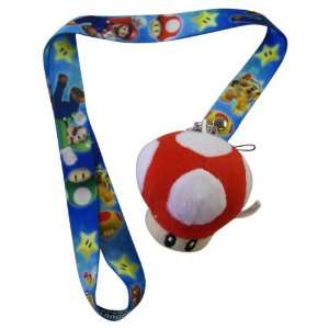   Super Mario Bros Red And White Mushroom Keychain Lanyard   Mario