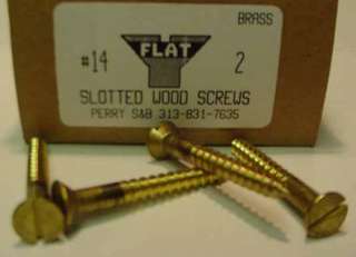 14x2 Flat Head Slotted Wood Screws Solid Brass (10)  